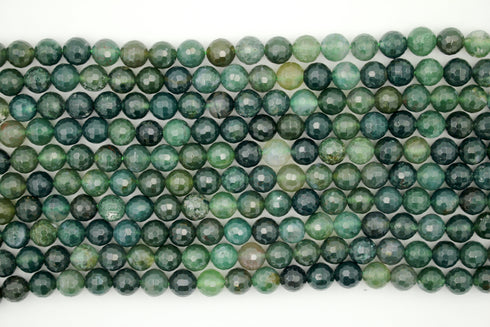 Moss Agate Gemstone Beads, 8mm, Faceted